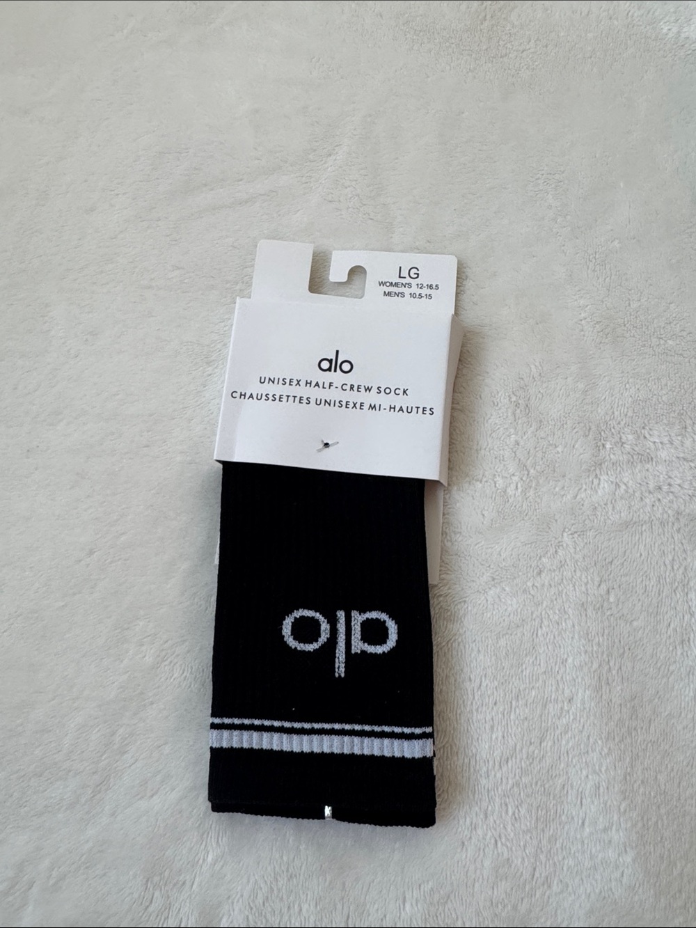 ALO Yoga Black Unisex Half-Crew Athletic Socks with White Logo